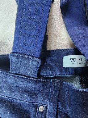 GUESS Women’s Dark Blue Slim Jeans with Branded Suspenders